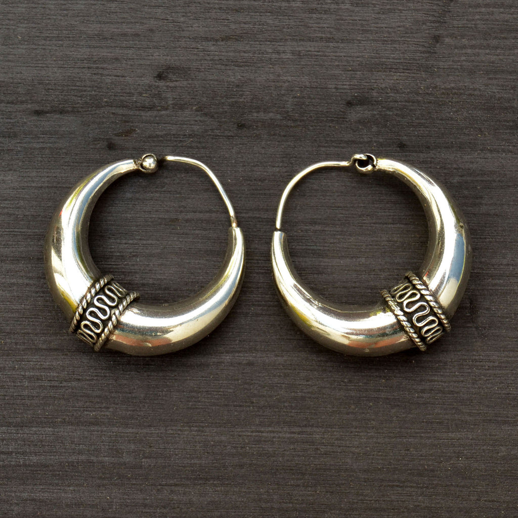 12mm Silver Bali Hoop Earrings - Premium 925 Sterling Silver